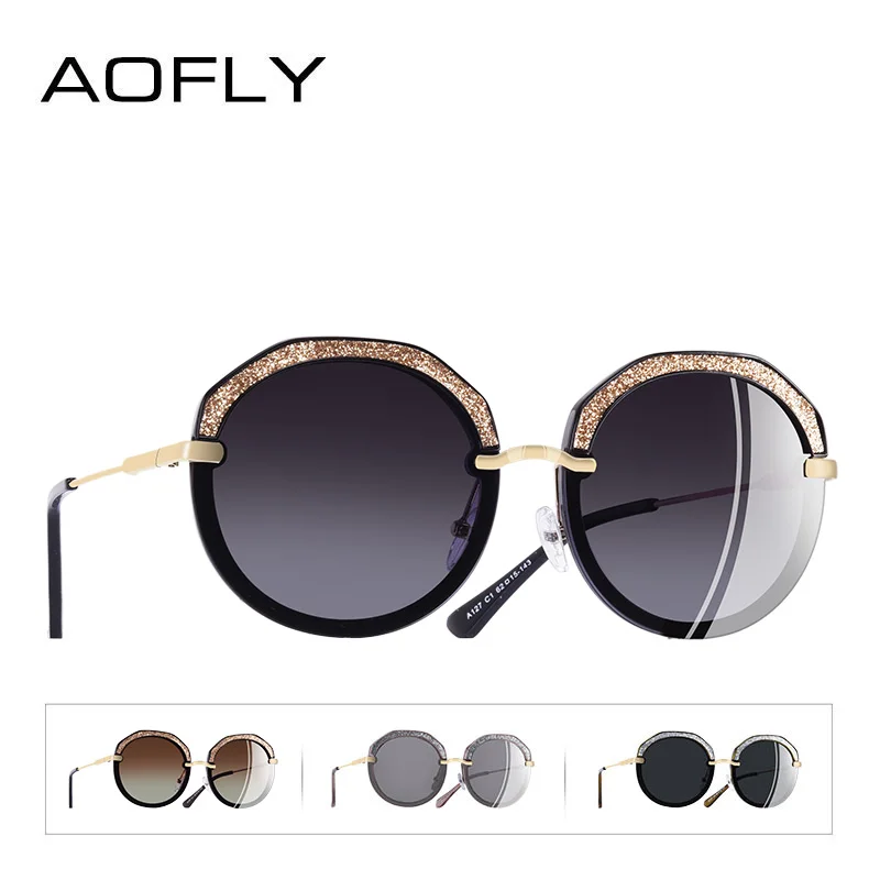 AOFLY, фирменный дизайн, новые модные круглые солнцезащитные очки, блестящая оправа, поляризационные солнцезащитные очки, женские очки, UV400, A127
