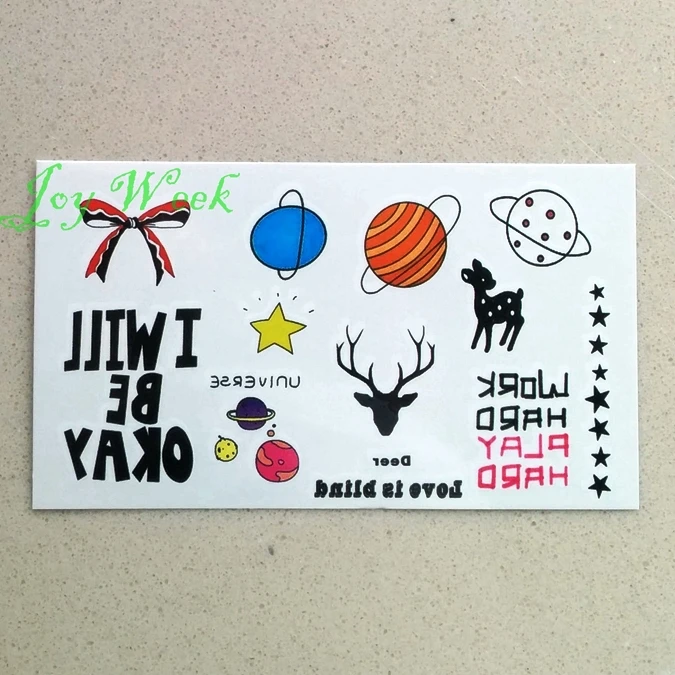

Waterproof Temporary Tattoo on finger cute bow tattoo english deer tatto stickers flash tatoo fake tattoos for kids child girl