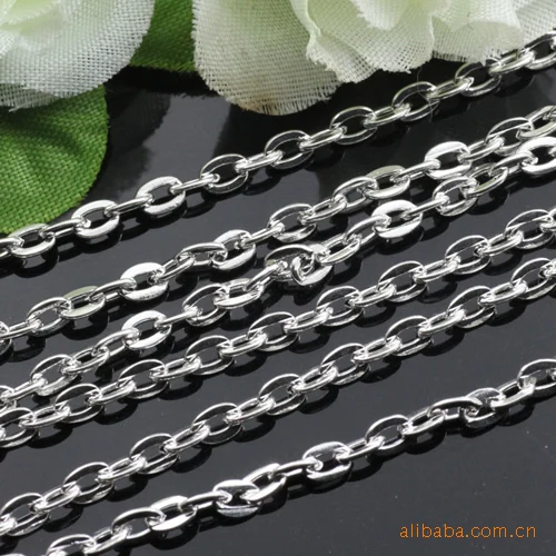 free shipping 100meter Wholesale Rhodium Silver Plated Iron Metal 3.5x4.5mm &quotO&quot-shaped Squashed Cross Chains for DIY Jewelry |