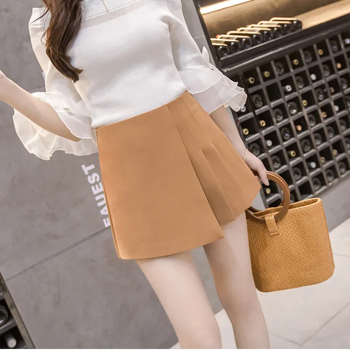 

Женские плиссированные шорты, асимметричные широкие шорты с высокой талией, повседневные, 2018