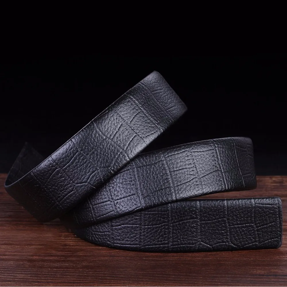 Mens Bamboo Pattern Leather Belt Men Without Buckle Black Faux Waist Belts No Automatic Strap Waistband | Аксессуары для одежды