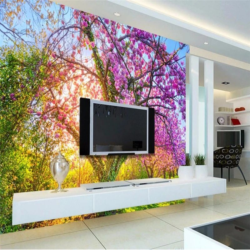 beibehang custom photo wallpaper Beautiful garden cherry blossom tree vines backdrop large murals 3d mural wall paper | Обустройство