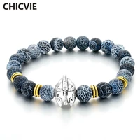 chicvie silver color roman warrior gladiator helmet bracelet natural stone men bead bracelets for women girls jewelry sbr160179