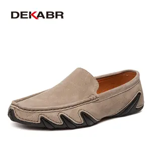 Мужские замшевые повседневные туфли DEKABR, мягкие воздухопроницаемые мокасины цвета хаки ручной работы, модная обувь на плоской подошве для вождения, весна-осень 2019
