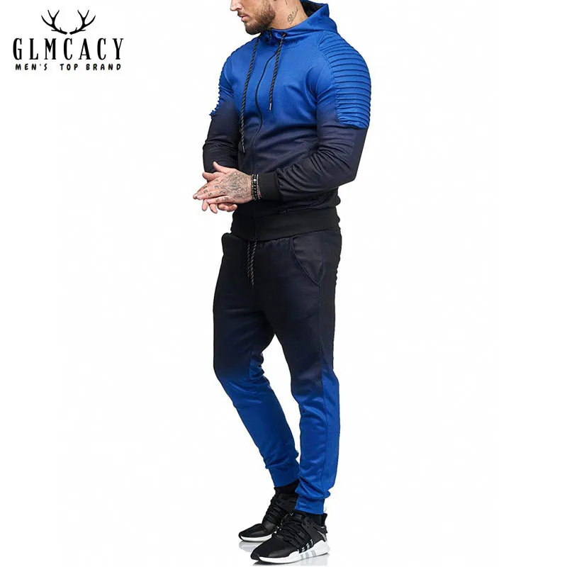 Для мужчин 2 шт. костюмы Ruched плиссированные реглан кардиган толстовки контраст