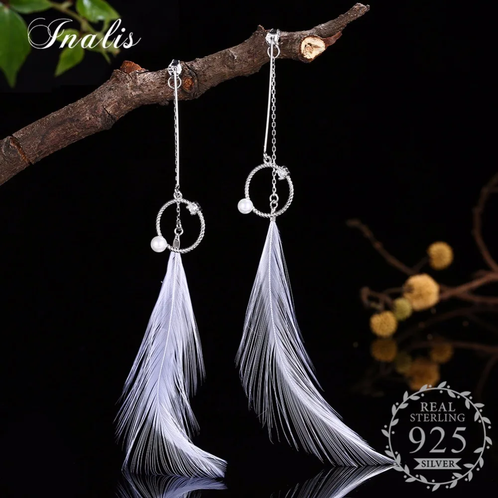 INALIS серьги с перьями свисающие для женщин Brincos Bijoux Букле д 'Орель ювелирное
