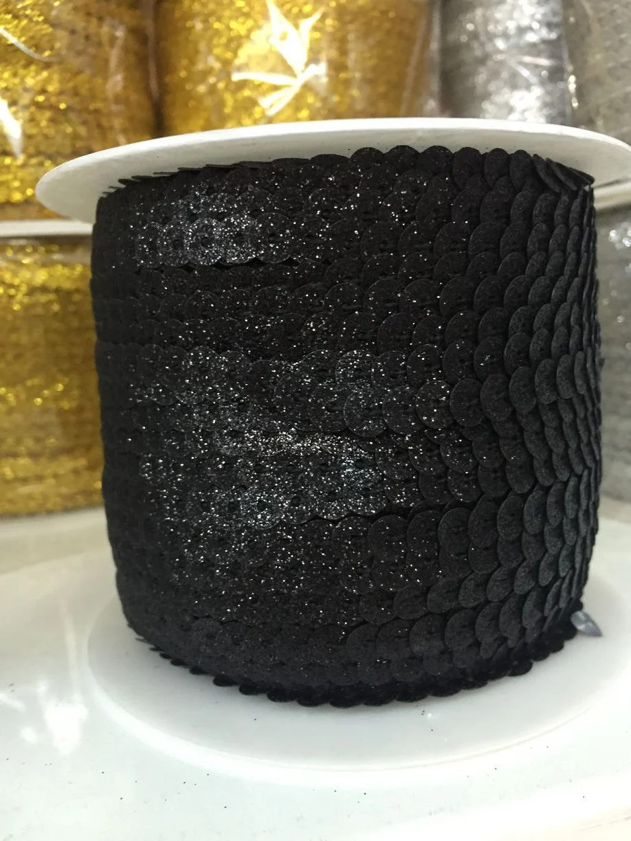 

2017 New Design 100 Yards 6mm Black Glitter Powder Coating Sequins Roll Trim, Sold per Packet of 1 Roll(100 Yards)-Black