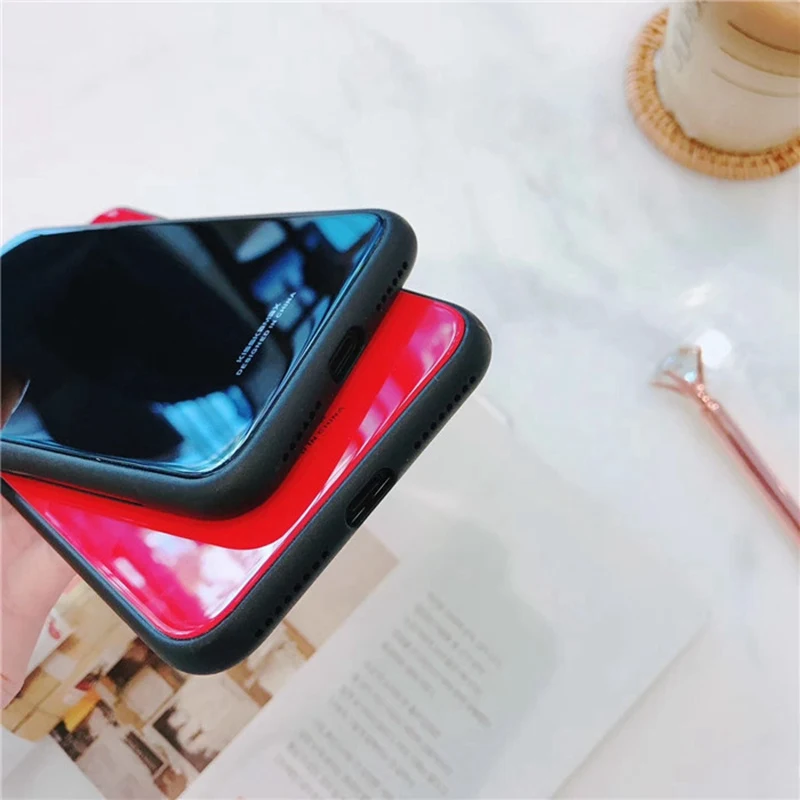Чехол для телефона из закаленного стекла с защитой от падения для iphone 6 7 plus/8/6s/X простой сплошной цвет(зеленый/красный/желтый/белый