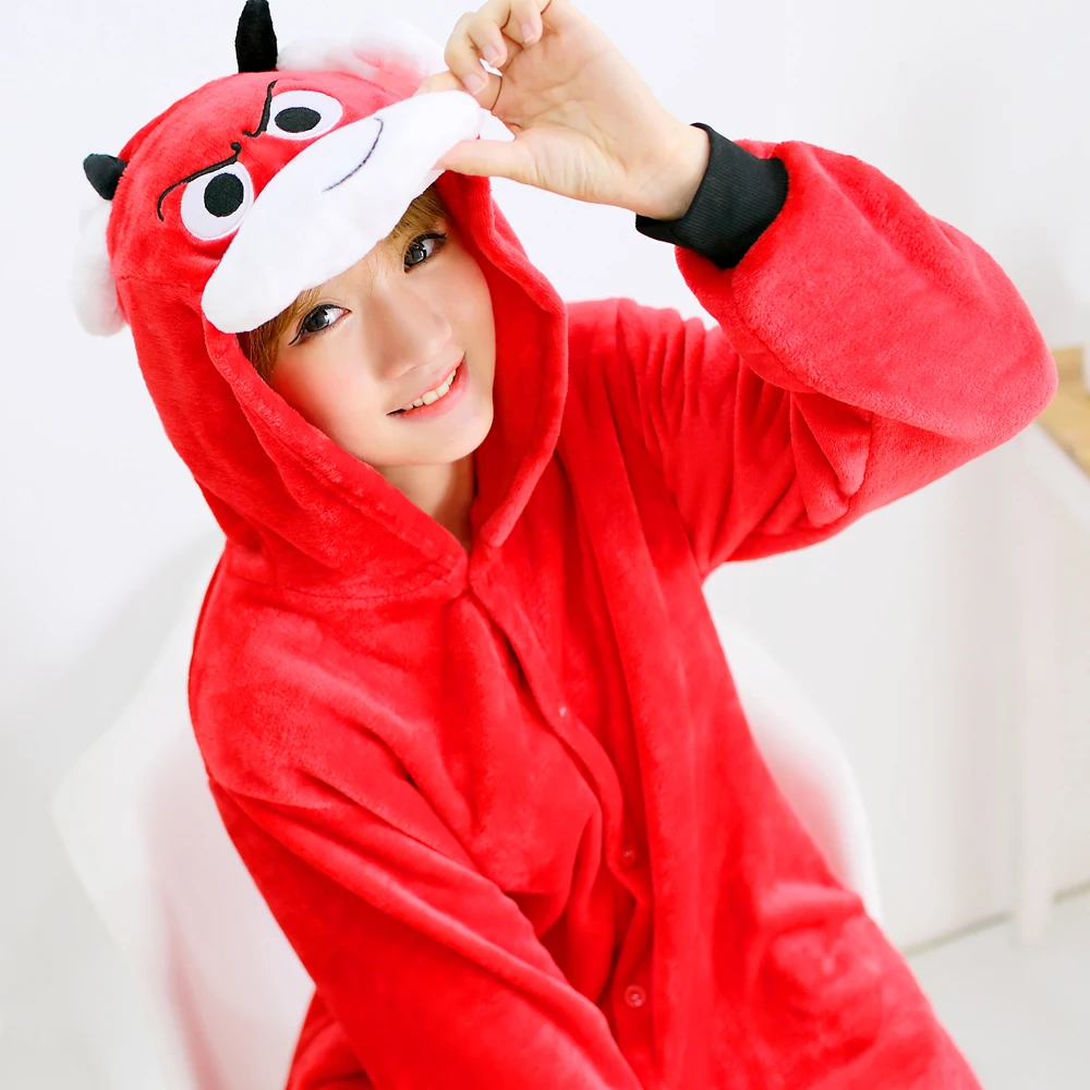 Cartoon Animal Red cow Plush Unisex Flannel Hooded Pajamas For Women Men Girls party Costume |