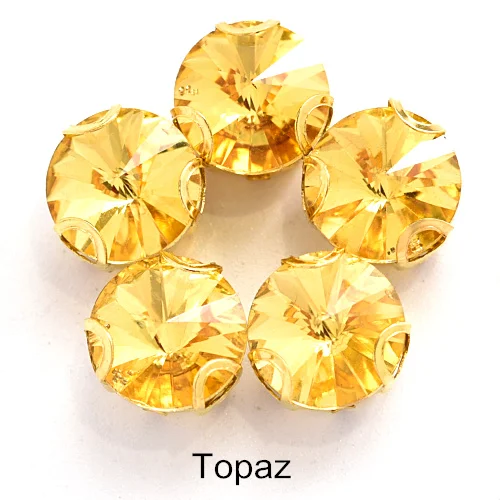 Topaz Круглый Rivoli, украшенные разноцветными кристаллами Стекло пришить стразы с D коготь с украшением в виде кристаллов круглый пришить коготь стразы для свадебное платье B3746 - Цвет: Topaz