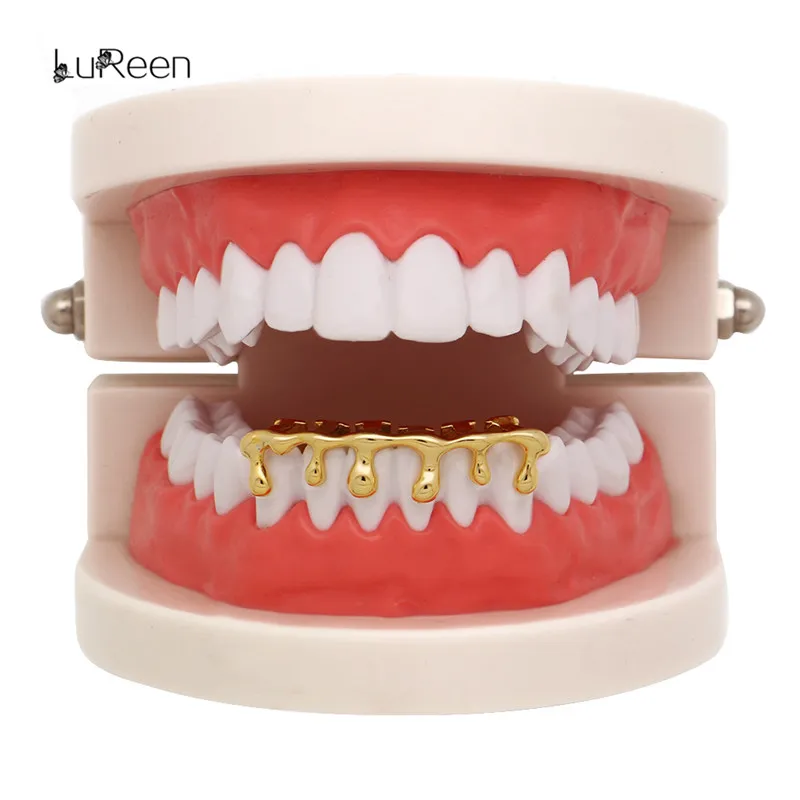 LuReen Custom Fit золотые зубы грили капельные грили зубные верхние и нижние грили Косплей зубные колпачки ювелирные изделия вечерние XHYT1044