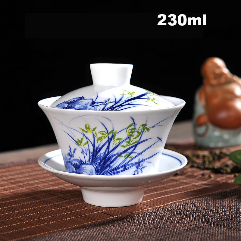 Китайский чайный сервиз Gaiwan голубой и белый фарфор Чайный набор кунг-фу Супница керамическая чашка для чая здоровье чайная чашка и блюдце мастер чашки - Цвет: A3