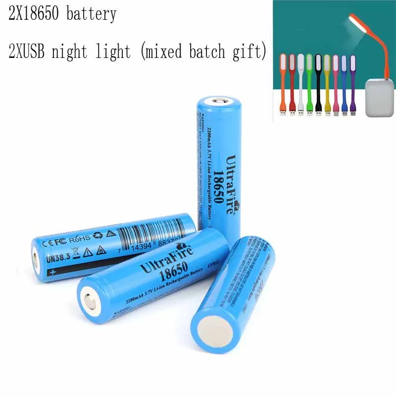 Ultrafire 18650 2200 мАч 3,7 в литий-ионная аккумуляторная батарея luz USBLED ночной Светильник de litio para las baterias de la linterna