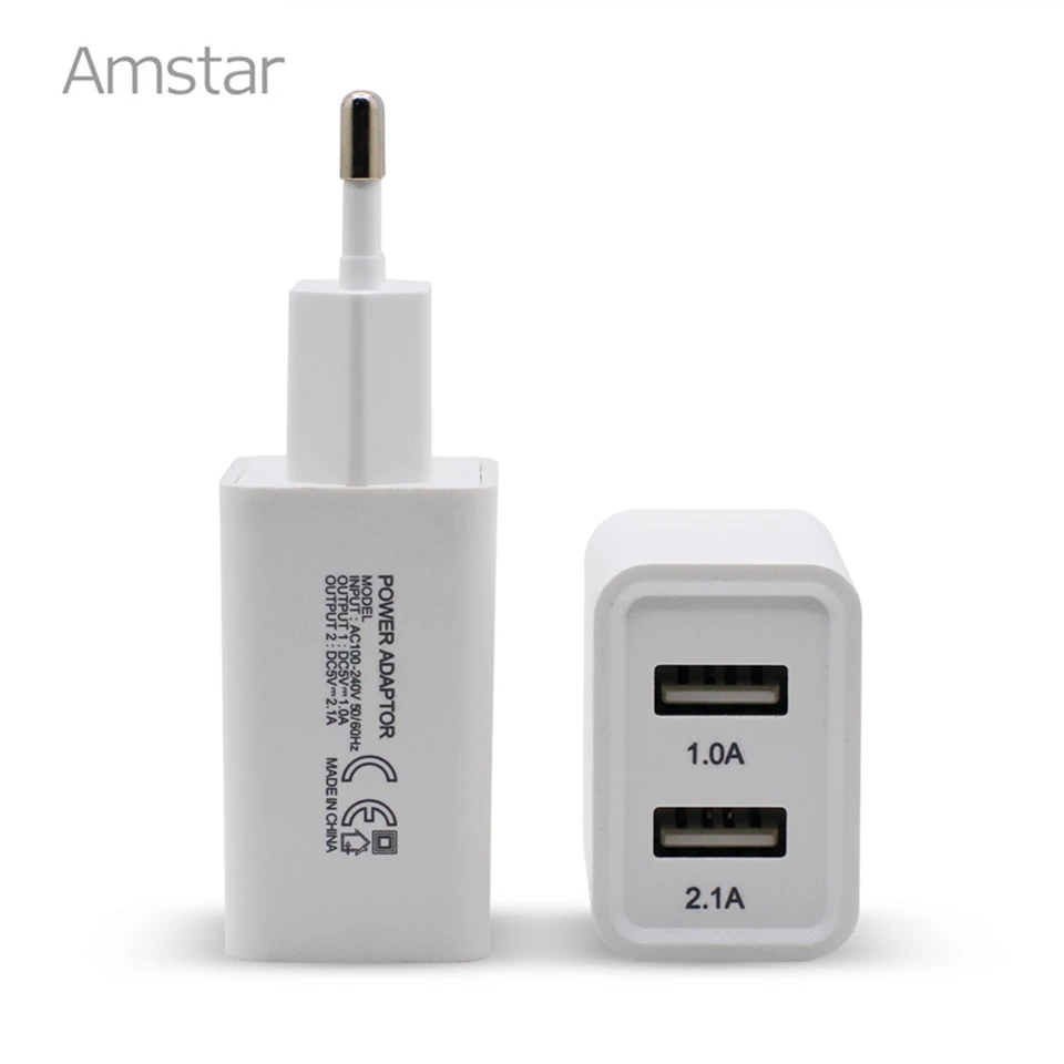 Amstar Dual USB Автомобильное зарядное устройство 5V 2.1A настенный адаптер для iPhone