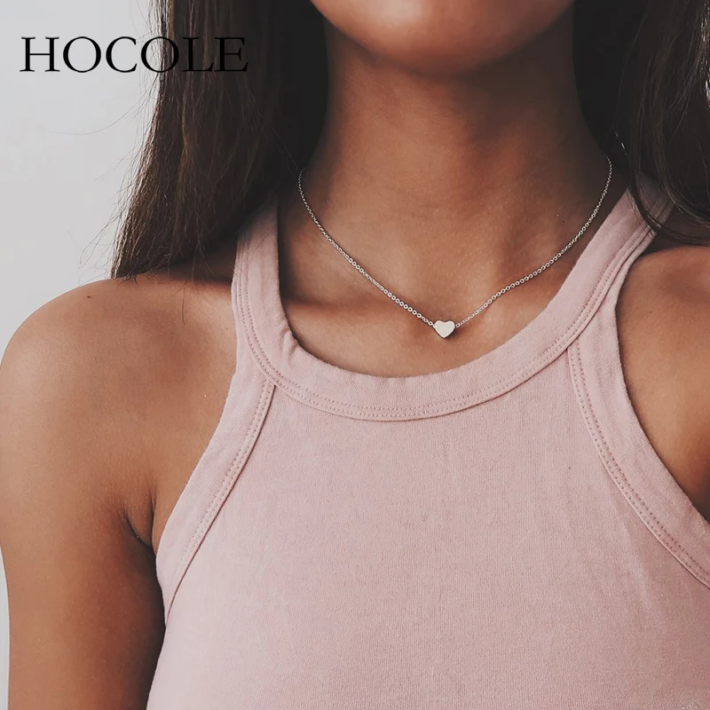 

Cute Tiny Heart Choker Necklace Gold Silver Color Chain Love Statement Necklace For Women Ethnic Bohemian Jewelry Collier Femme