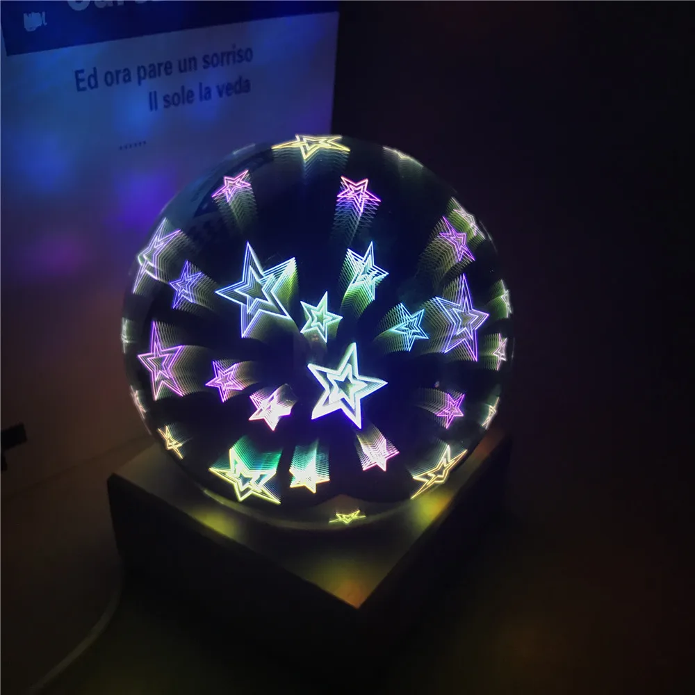 as picture Деревянный красочный 3d светильник, магический проектор, шар, 3d лампа, USB источник питания, для спальни, атмосферный Ночной светильник, небесная настольная лампа - Emitting Color: as picture