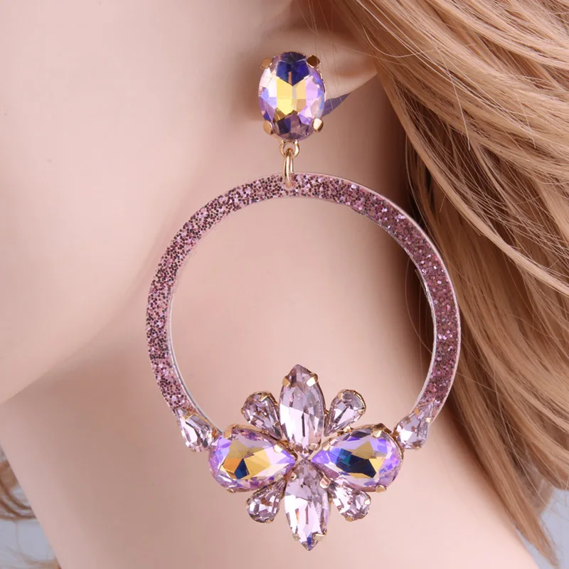 pink NeeFu WoFu, зеленые серьги-капли из смолы, брендовые большие серьги с кристаллами, большие серьги с цветами, серьги для ушей, рождественский подарок - Окраска металла: pink