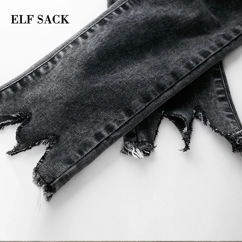 ELFSACK, Осенние новые женские джинсы, хлопковые штаны длиной до щиколотки, клетчатые повседневные Прямые узкие джинсы, Harajuku Femme, узкие брюки