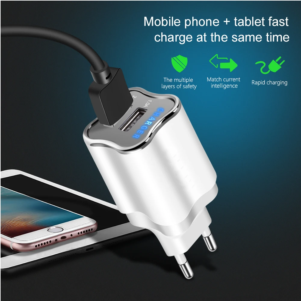 EU/US Plug 2 Port USB Charger 5V 2.1A Wall Adapter Phone Samsung S9 Millet Tablet Portable Usb Charging | Мобильные телефоны и