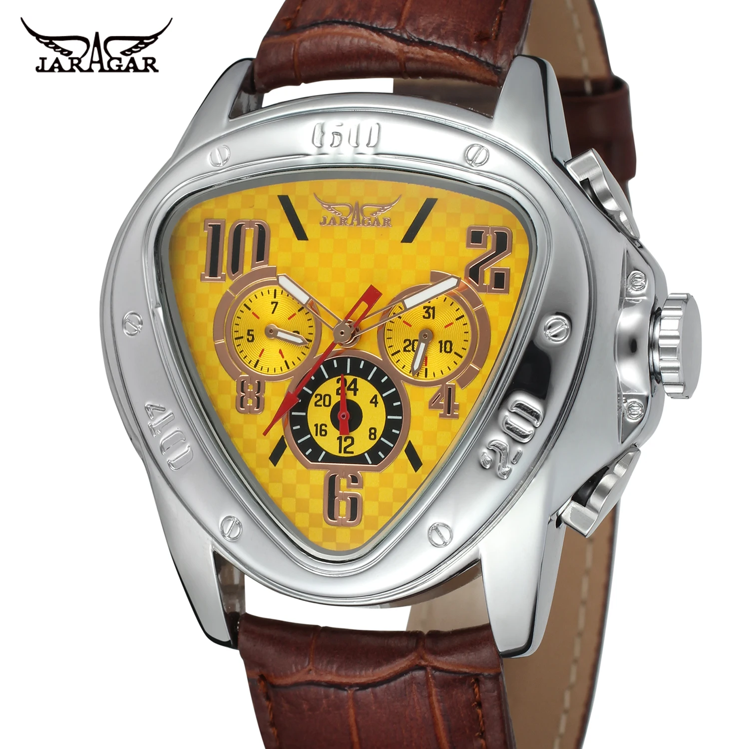 

Jargar Top Brand Automatic Mechanical Men Army Triangle Calendar 24 hour Dial Real Leather Sport Wrist Watch Relogio Masculino