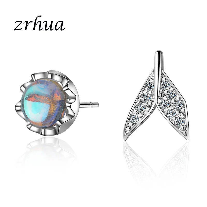 Женские серьги-гвоздики серебряного цвета с фианитом | Украшения и аксессуары