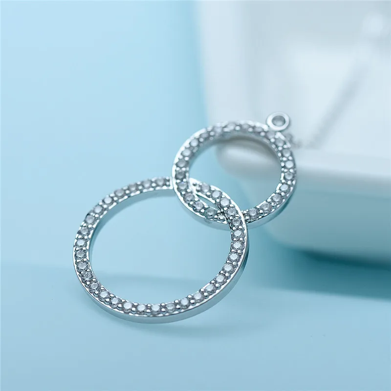 RIMOWA 2017 New Fashion Jewelry Necklaces For Women Luxury AAA Cubic Zircon Double Circles Pendant Necklace N96 | Украшения и
