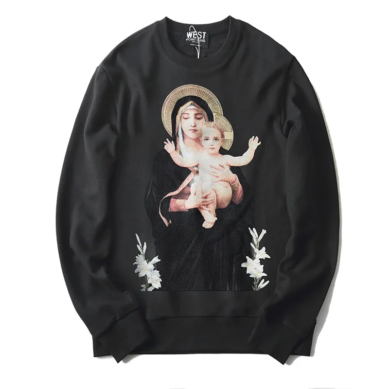 

New 2021 Men Virgin Mary Halo Baby Hoodies Hoody hooded Sweatshirts velvet Cotton Drake Thick Fleece Street Hip hop #L31