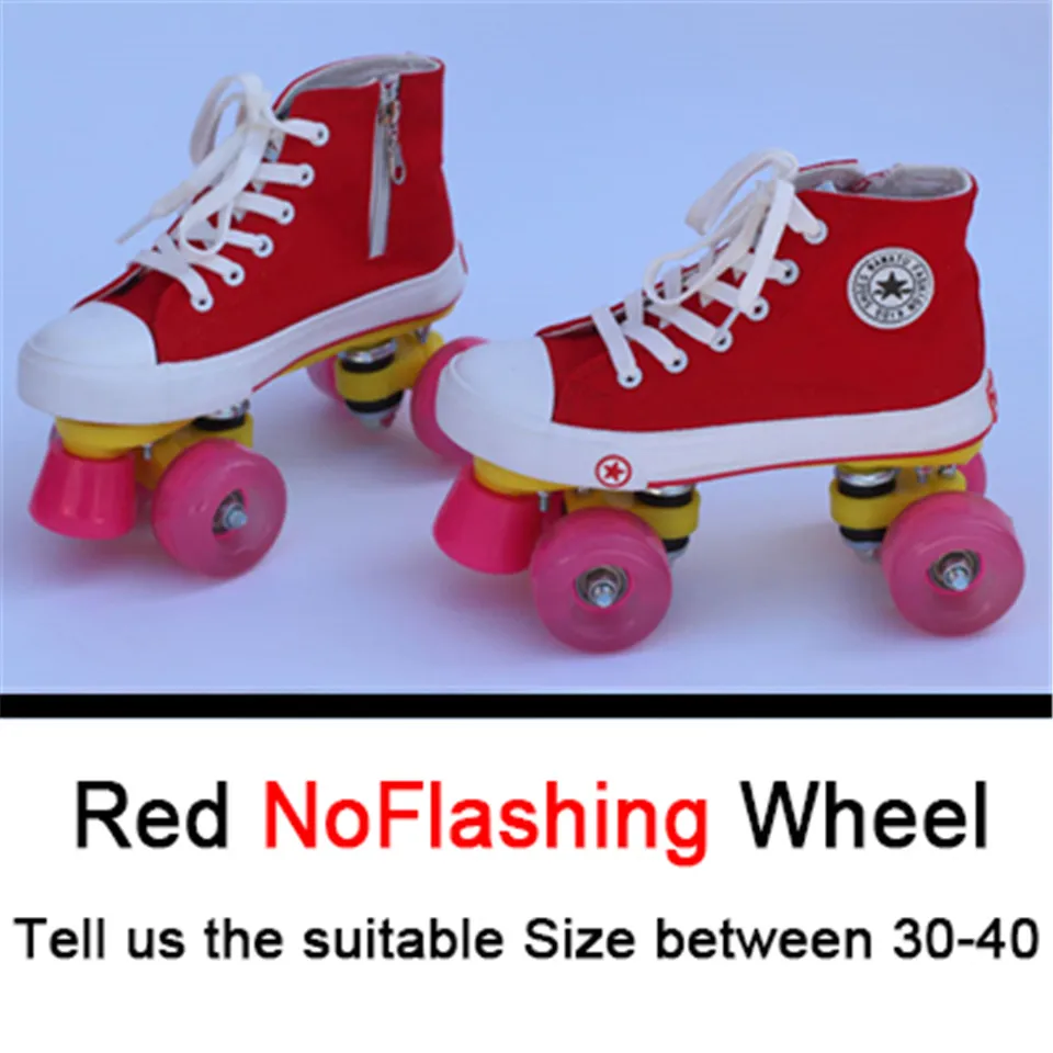red PU no flashing Профессиональные детские двойные роликовые коньки холщовые одноцветные скейт обувь для детей две линии мигающие колеса Patines унисекс Adulto IB101 - Цвет: red PU no flashing