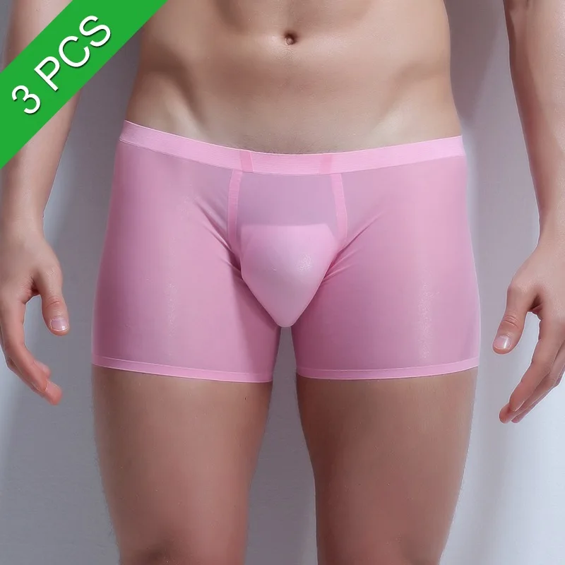 pink Трусы-боксеры из Ice Silk, сексуальное мужское Прозрачное нижнее белье, низкая талия, Слип, Homme 3XL, Cuecas, боксеры, прозрачное Мужское нижнее белье, боксеры, бренд - Цвет: pink