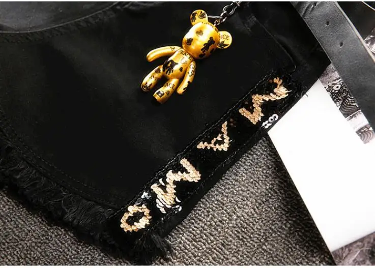 Джинсовые шорты женские черные с высокой талией модные эластичные Широкие