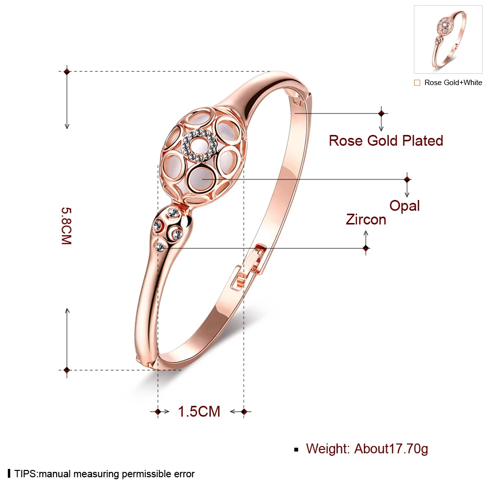 Роуз позолоченные Опал Браслет девушки Женщин выдалбливают ювелирные изделия
