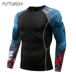 Мужская футболка с длинным рукавом для фитнеса, функциональная облегающая термобелье
