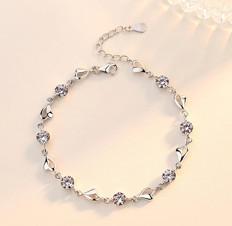 Женский серебряный браслет в форме сердца с кристаллами Diomand с элементом Swarovski ювелирные изделия для невесты Шарм кубический циркон прозрачные браслеты CZ подарок