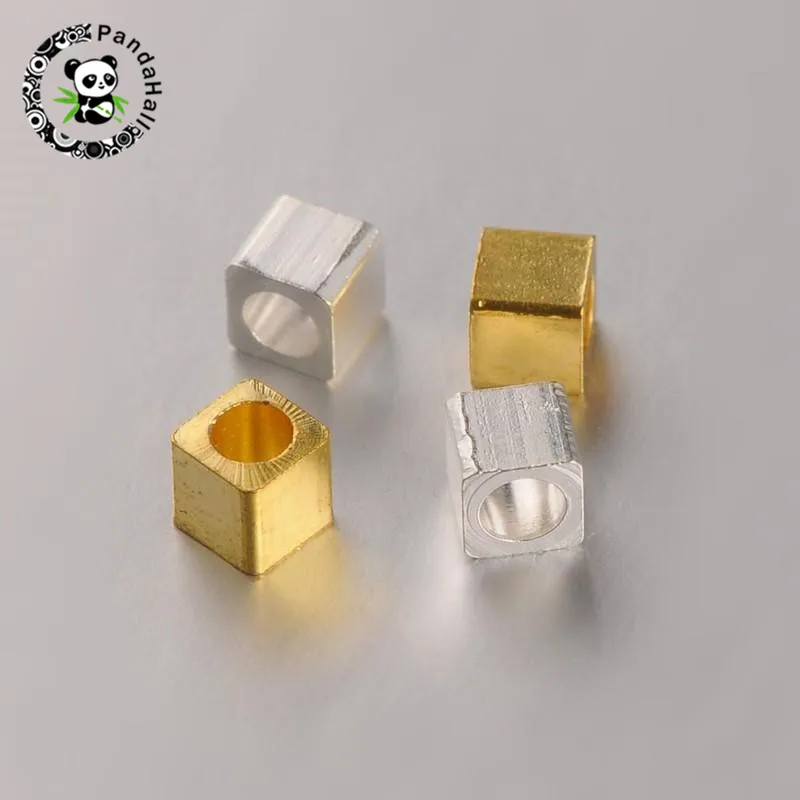 

1000pcs Cube Brass Bead Spacers for Jewelry Making Golden Silver Color, 3x3x3mm, Hole: 1.5mm