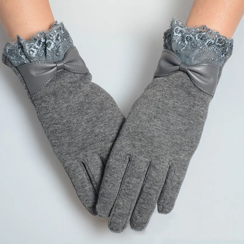 

Newly 1Pair Fashion Women Winter Lace Bow Gloves Phone Touches Screen Outdoor Wrist Mittens Warm Ladies Gloves m99