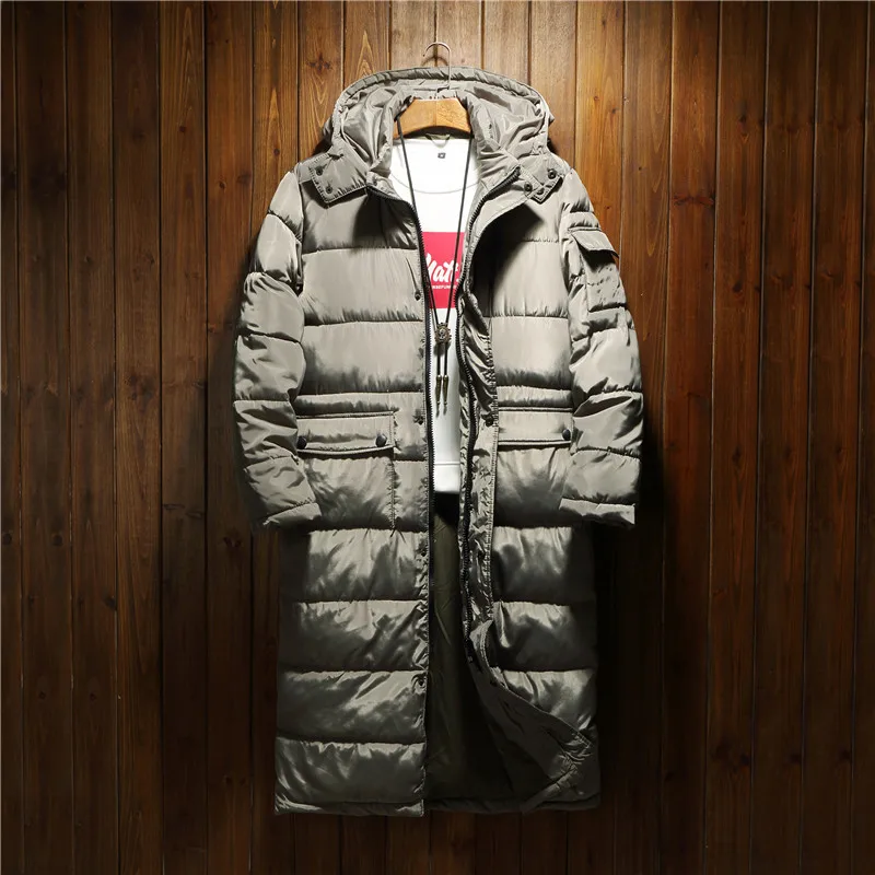 

Men's Korean version of the Slim Long Winter Scorpion Detachable Hooded Cotton Suit Over the Knee Men's Large Size jacket