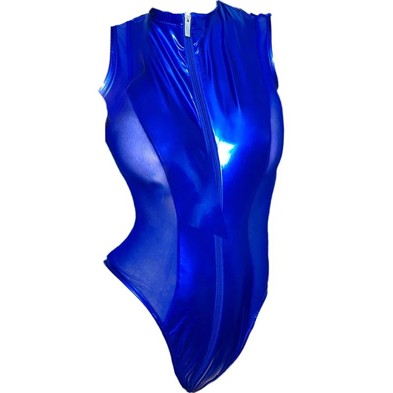 

Wetlook Front Zipper Crotch Mesh Bodysuit Catsuit Sexy Women Bodysuit Leotard Nightclub Party Uniform Jumpsuit One-piece