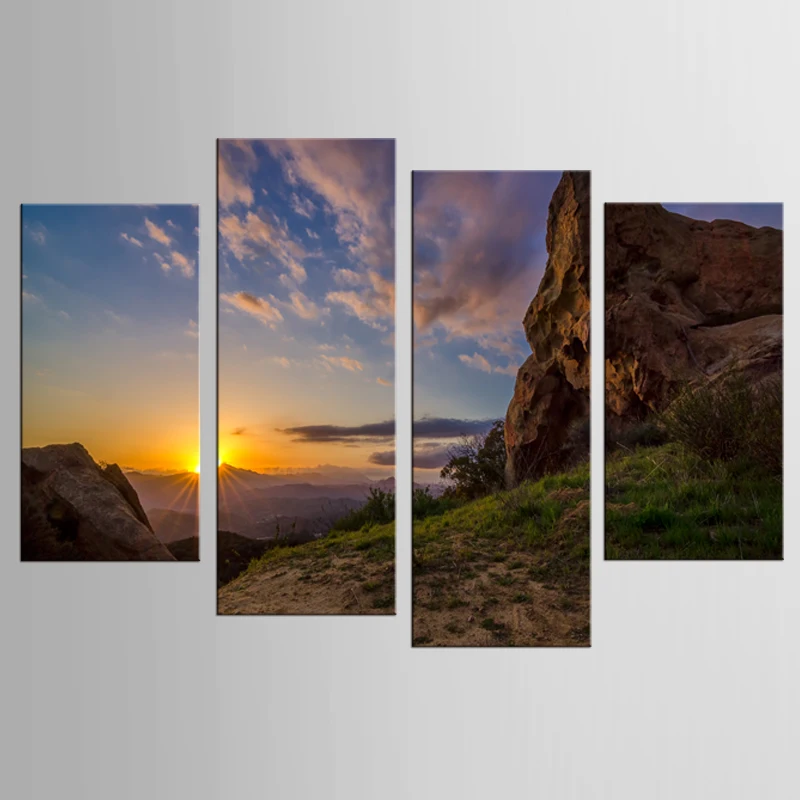 

Home decoration painting modern art painting mountain sunset 4 panel printing canvas painting decoration printing