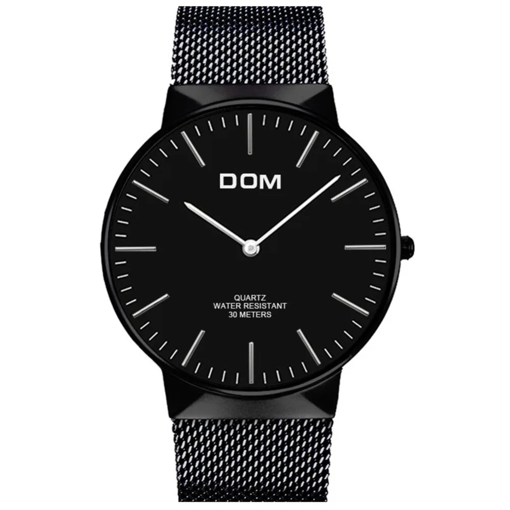 Модные мужские кварцевые часы DOM бренд Простой стиль наручные из нержавеющей