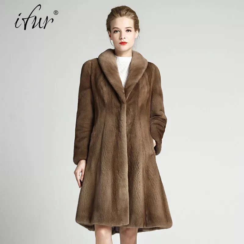 Брендовая роскошная женская куртка из натурального меха норки длинный стиль с