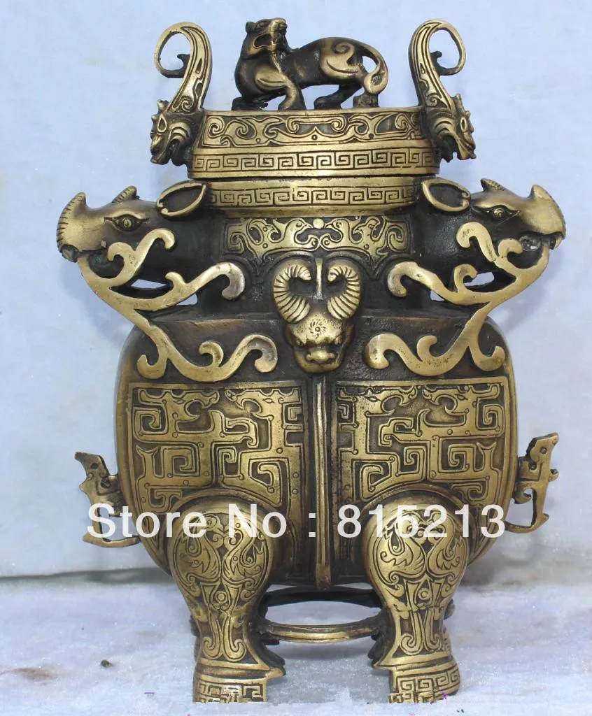 SCY 000285 Китайский Бронзовый феншуй дракон феникс Единорог овца Зун бык статуя в