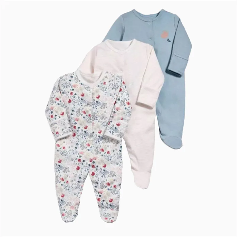 Baby Footies Pajamas with Button Closure 100% Cotton Girl/Boy Footie Sleepwear 0-12 Months 3 Pack | Детская одежда и обувь