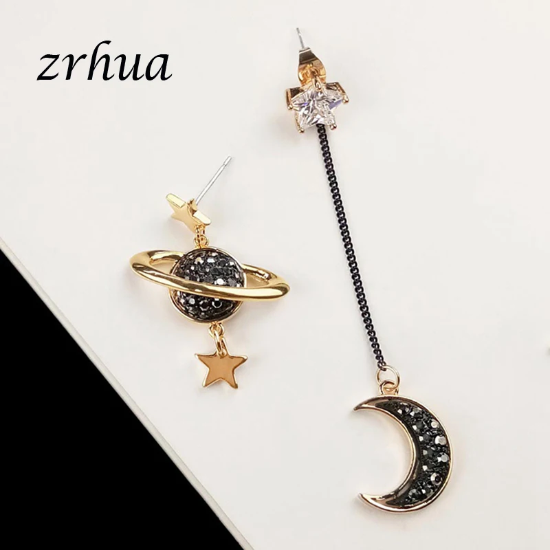 Женские асимметричные серьги ZRHUA новый дизайн 2018 в виде Луны звезды планеты