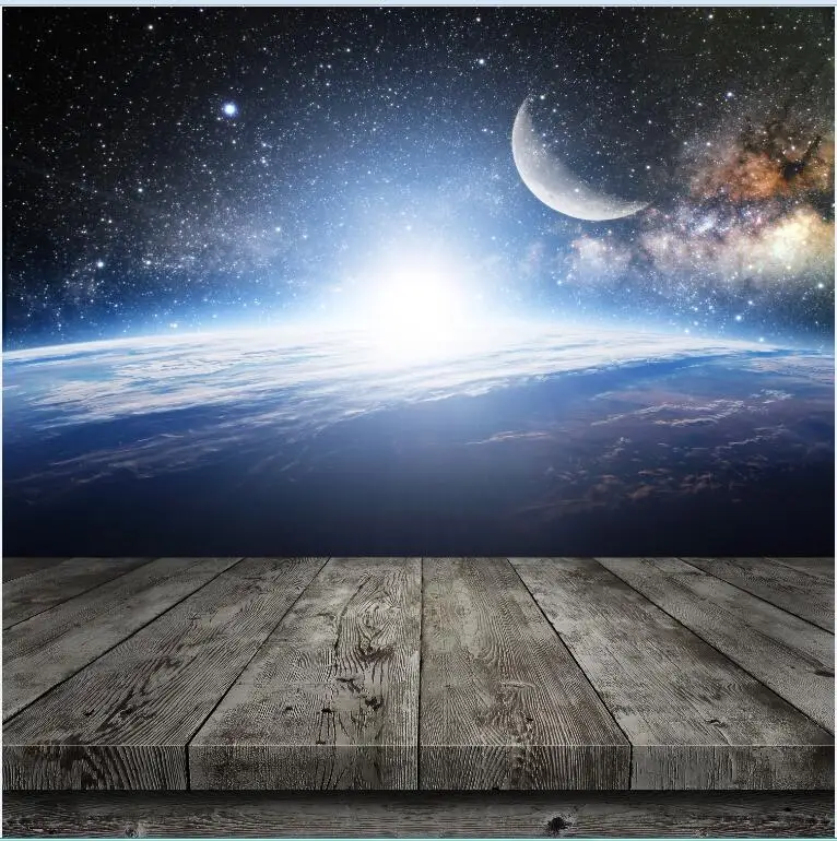 

VinylBDS Photo Background Wood Floor Night Sky Moon Backgrounds Backgrounds For Photo Studio Ff0004