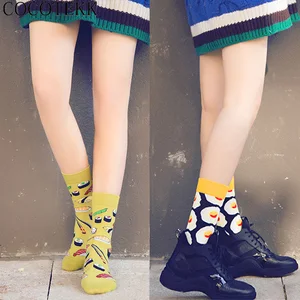 Популярные Мультяшные креативные носки с авокадо гамбургером суши яйцами едой Хлопковые женские носки модные теплые модные уличные счастливые носки в стиле Харадзюку