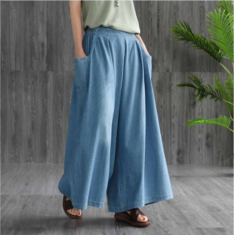 Летние джинсы женские большие размеры Свободные повседневные джинсовые брюки