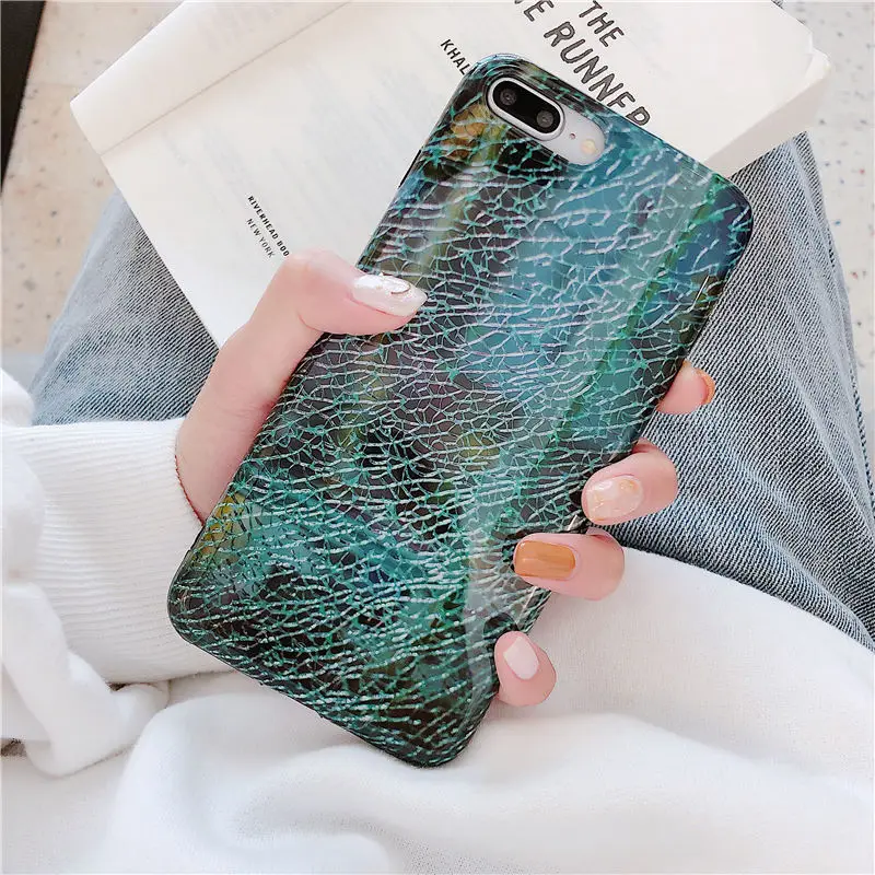 FLYKYLIN Art Marble Crack Case For iphone XR Cases 6 S 6S 7 Plus 8 X XS Max Back Cover Glossy IMD Silicon Phone Coque |