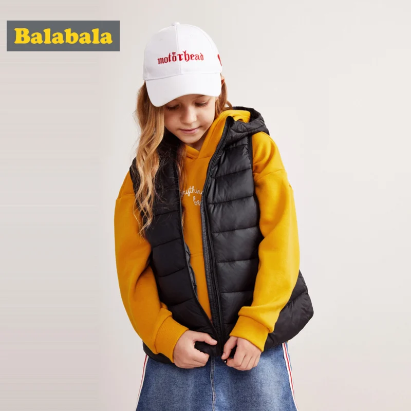 Balabala/длинная стеганая легкая пуховая жилетка с капюшоном для девочек-подростков