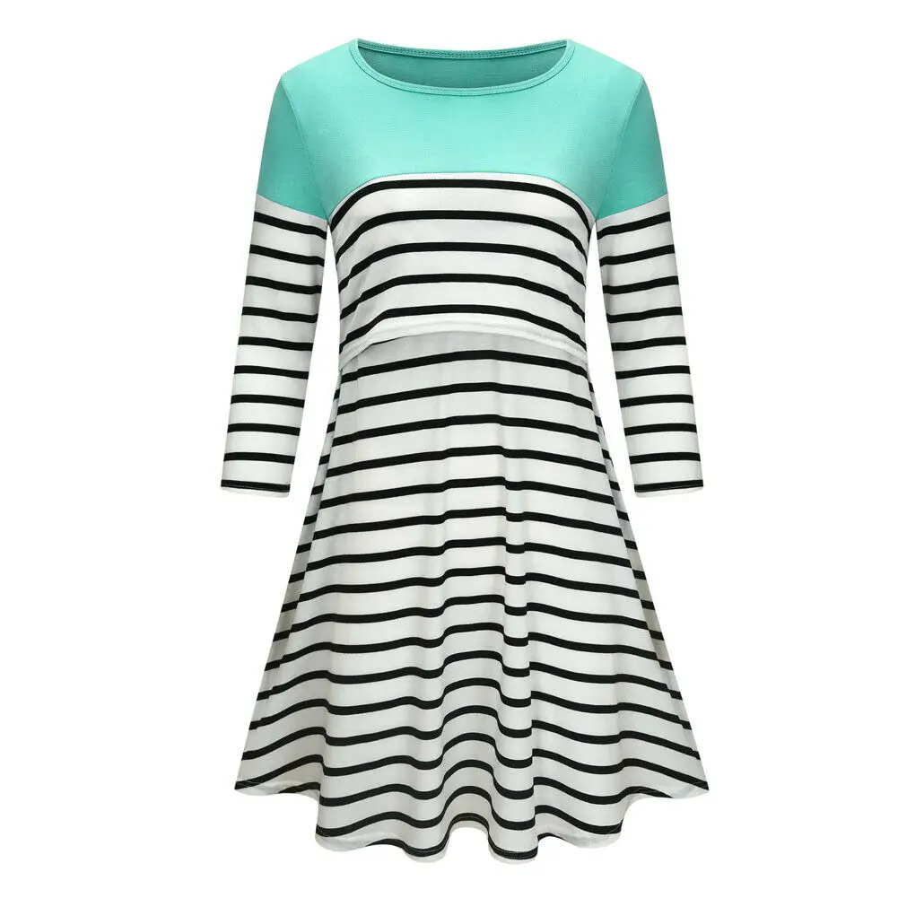 

Pudcoco 2019 Casual Pregnant Women Long Sleeve Striped Maxi Dress Nursing Breastfeeding Summer Gown Dress Maternity Pajamas