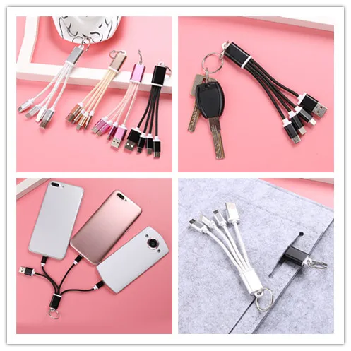 3 в 1 USB кабель для зарядного устройства USB кабель металлический брелок Micro USB кабель для передачи данных кабель для зарядного устройства для IPhone Fo Android